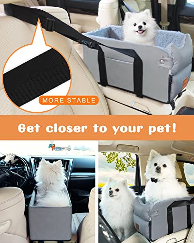 Colarlemo Center Console Dog Car Seat, Dog Car Seats for Small Dogs 0-15lbs, Portable Pet Armrest Car Seat, Dog Booster Seat with Safety Tethers and Pad, Single/Double Door Armrest Applicable