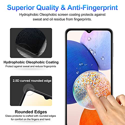 TQLGY 3 Pack Screen Protector for Samsung Galaxy A14 5G / 4G with 3 Pack Camera Lens Protector, Tempered Glass Film, 9H Hardness, HD Clear, Bubble Free, Anti-Scratch, Easy Installation