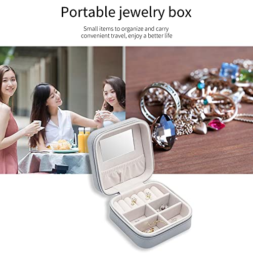 Jewelry Box, Mini Premium Leather Jewelry Storage Organizer with Mirror, Portable Display Storage Box For Rings Earrings Necklaces Gifts Black