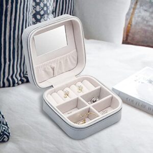 Jewelry Box, Mini Premium Leather Jewelry Storage Organizer with Mirror, Portable Display Storage Box For Rings Earrings Necklaces Gifts Black