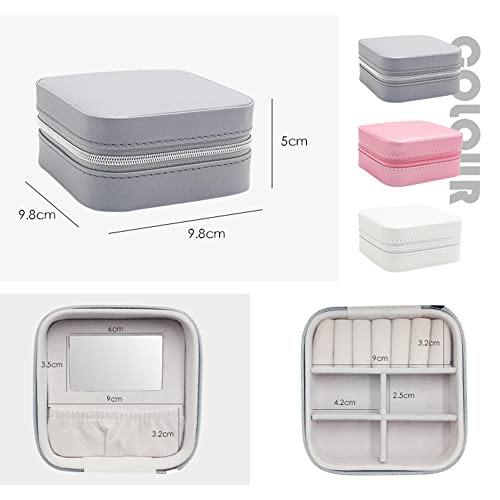 Jewelry Box, Mini Premium Leather Jewelry Storage Organizer with Mirror, Portable Display Storage Box For Rings Earrings Necklaces Gifts Black