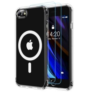 jaroco magnetic case for iphone se case 2022/2020, se 3rd/2nd gen, iphone 8/7 case, [compatible with magsafe] [anti-yellowing] [glass screen protector] se phone case 2023 release - clear