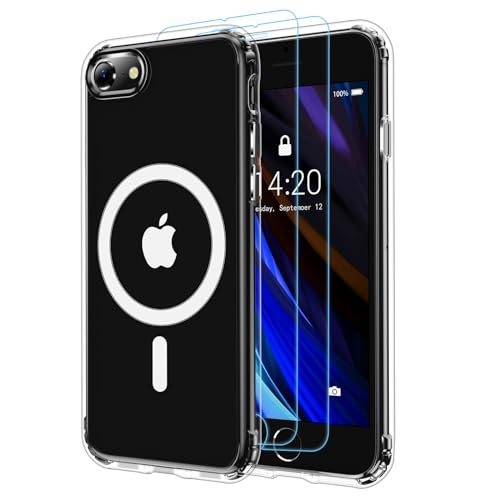 jaroco Magnetic Case for iPhone SE Case 2022/2020, SE 3rd/2nd Gen, iPhone 8/7 Case, [Compatible with Magsafe] [Anti-Yellowing] [Glass Screen Protector] SE Phone Case 2023 Release - Clear