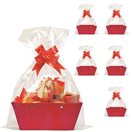 Baskets For Gifts Empty, 5 PCS Red Gift Bags With Handles DIY Kit, Gift Basket Empty To Fill Bulk For Party Favors Wedding Birthday Christmas Valentines Holiday Thank You