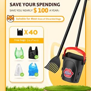 PETNOZ LIFE Large Swivel Bin & Rake Pooper Scooper with 40 Waste Bags, 36" Long Handle & 4 Bag Hooks Adjustable Dog Pooper Scooper for Large Dogs and Pets, Portable Non-Breakable Dog Poop Scooper