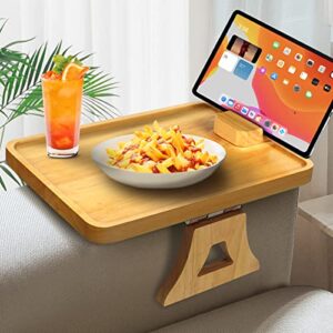 tisement couch tray for wide sofa, 11.8’’ × 8.7’’ clip on sofa arm tray with 360° rotating bracket,foldable couch arm table for widening space, wooden couch cup holder for drinks/snacks/fruits