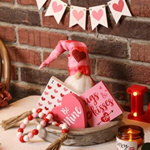 Valentine's Day Tiered Tray Décor Set of 6, Gnome Plush, Wooden Heart Wood Sign Heart Ornament, Valentine's Day Table Decoration Sign Décor