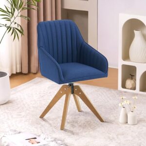 Furniliving 36.8 Inch Modern Swivel Accent Chair, Mid Century Living Room Chair with Wood Legs Comfy Mid Back Arm Chairs Home Office Desk Chair No Wheels for Bedroom, DarkBlue