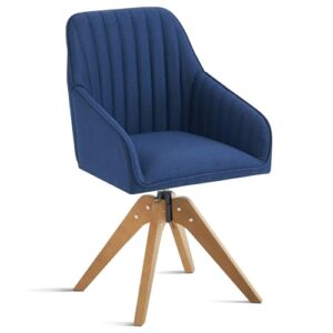 Furniliving 36.8 Inch Modern Swivel Accent Chair, Mid Century Living Room Chair with Wood Legs Comfy Mid Back Arm Chairs Home Office Desk Chair No Wheels for Bedroom, DarkBlue