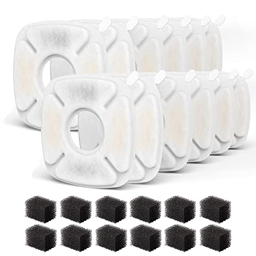 SAMANIJA 12-Pack Filters with Pre-Filter Sponges Replacement, Compatible with Veken 95oz/2.8L Pet Cat Dog drinking water Fountains