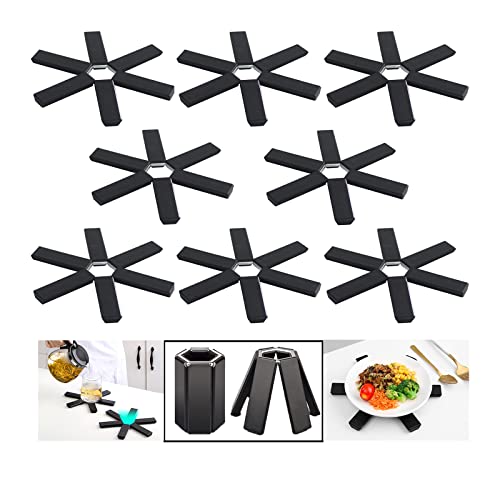 8 Pack Creative Folding Heat Insulation Pad for Kitchen - Folding Insulated Pad for Hot Pots - Foldable Trivet Mats - Non Slip Placemat Coaster - Kitchen Gadgets Accessories