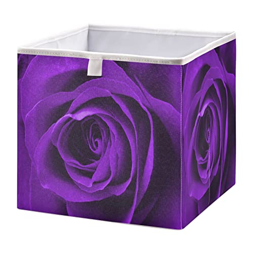 Kigai Purple Rose Storage Baskets, 16x11x7 in Collapsible Fabric Storage Bins Organizer Rectangular Storage Box for Shelves, Closets, Laundry, Nursery, Home Decor