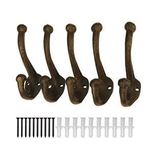 ywzhenyu 5- pack heavy duty cast iron hooks vintage wall mounted hooks rustic wall hooks for hanging coats, bags, backpack, towels, hats, farmhouse decor with screws