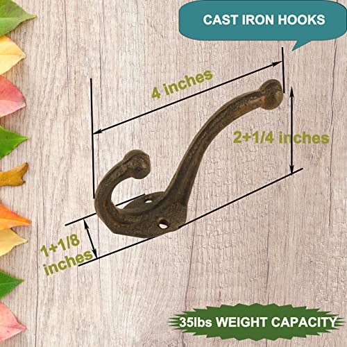 YWZHENYU 5- Pack Heavy Duty Cast Iron Hooks Vintage Wall Mounted Hooks Rustic Wall Hooks for Hanging Coats, Bags, Backpack, Towels, Hats, Farmhouse Decor with Screws