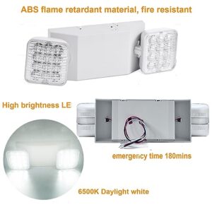 Led Emergency Lights Fixture 12 Pack, LED Emergency Light for Home Power Failure, Commercial LED Emergency Light with Battery Backup, Adjustable Two Head Emergency Exit Lights, Hardwired Square