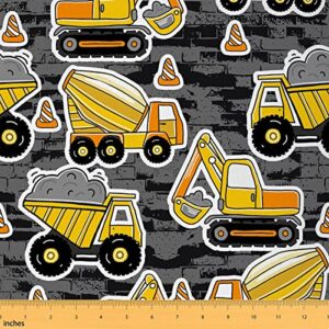 yellow excavator waterproof fabric by the yard tractor crane construction vehicle decor fabric for upholstery and home diy projects vintage graffiti brick pattern outdoor upholstery fabric,1 yard