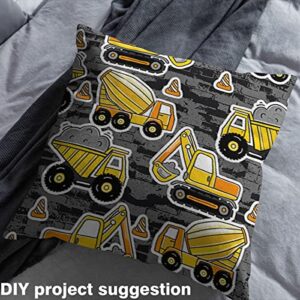 Yellow Excavator Waterproof Fabric by The Yard Tractor Crane Construction Vehicle Decor Fabric for Upholstery and Home DIY Projects Vintage Graffiti Brick Pattern Outdoor Upholstery Fabric,1 Yard