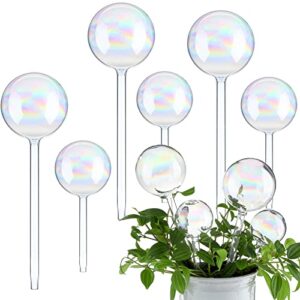 eaasty 6 pieces iridescent plant watering globes colorful glass self watering globes iridescent pearl plant watering bulbs spike automatic plant waterer for indoor outdoor home garden (round)
