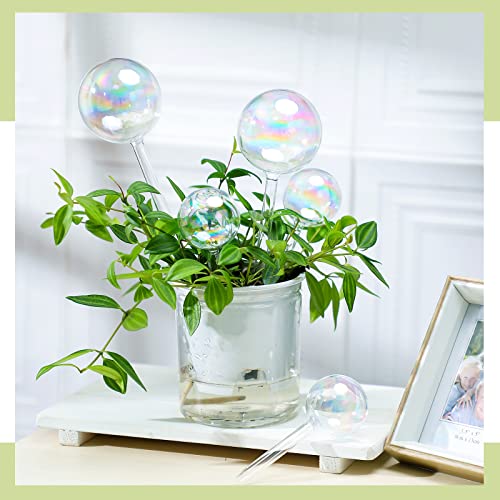 Eaasty 6 Pieces Iridescent Plant Watering Globes Colorful Glass Self Watering Globes Iridescent Pearl Plant Watering Bulbs Spike Automatic Plant Waterer for Indoor Outdoor Home Garden (Round)