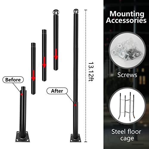 HYPERAZA Solar Street Light Pole 13.12ft Garden Light Pole Outdoor Heavy Metal Light Pole Field Light Pole Ranch Light Pole for Hanging Solar Heavy Duty Street Light with Ground Cage and Mounting Kit