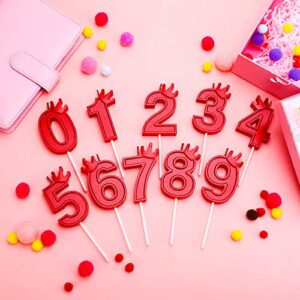 3.15in Birthday Number Candle, Red 3D Candle Cake Topper with Crown Cake Numeral Candles Number Candles for Birthday Anniversary Parties (6)