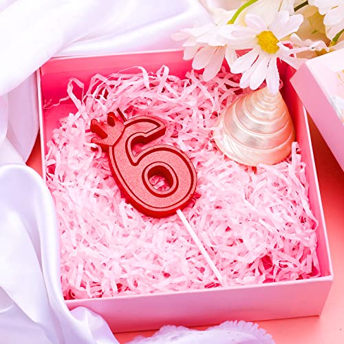 3.15in Birthday Number Candle, Red 3D Candle Cake Topper with Crown Cake Numeral Candles Number Candles for Birthday Anniversary Parties (6)