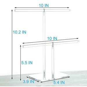 lengnoyp Premium Jewelry Stand , Solid Clear 2-Tier Acrylic Jewelry Organizer Stand & Bracelet holder Stand for Necklace Display, Ring & Watch Display