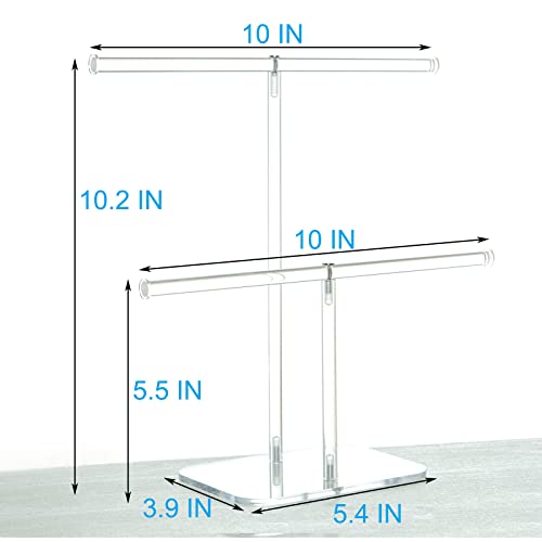 lengnoyp Premium Jewelry Stand , Solid Clear 2-Tier Acrylic Jewelry Organizer Stand & Bracelet holder Stand for Necklace Display, Ring & Watch Display