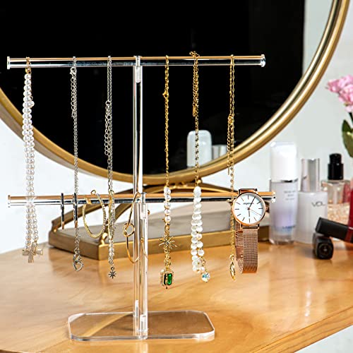 lengnoyp Premium Jewelry Stand , Solid Clear 2-Tier Acrylic Jewelry Organizer Stand & Bracelet holder Stand for Necklace Display, Ring & Watch Display