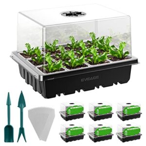 eveage seed starter tray-7 packs thicker seed starter kit with 4.4" high lid and enlarged independent cells (4.5 * 4.5cm) perfect for replanting, seedling starter trays with humidity vented domes