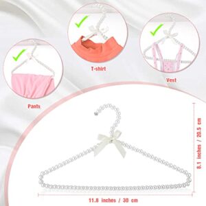 12 Pieces Pearl Beaded Clothes Hanger Mini Small Pearl Clothes Hangers Pearl Beads Metal Elegant Clothes Hangers with Ribbon Standard Hangers for Kids Baby Children Pet Cat Dog Clothes (White)