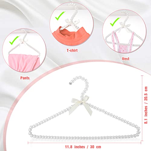 12 Pieces Pearl Beaded Clothes Hanger Mini Small Pearl Clothes Hangers Pearl Beads Metal Elegant Clothes Hangers with Ribbon Standard Hangers for Kids Baby Children Pet Cat Dog Clothes (White)