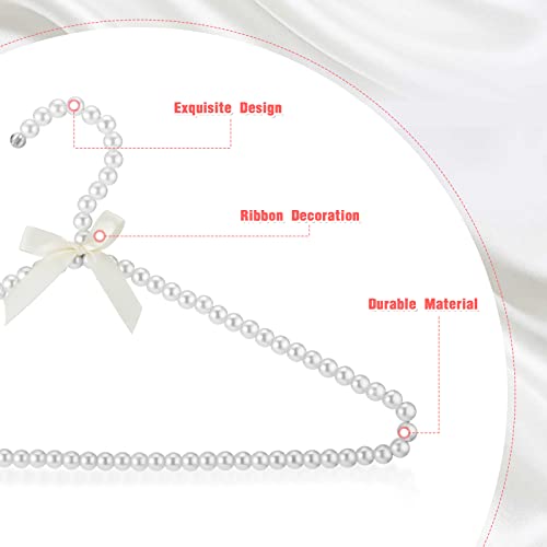 12 Pieces Pearl Beaded Clothes Hanger Mini Small Pearl Clothes Hangers Pearl Beads Metal Elegant Clothes Hangers with Ribbon Standard Hangers for Kids Baby Children Pet Cat Dog Clothes (White)