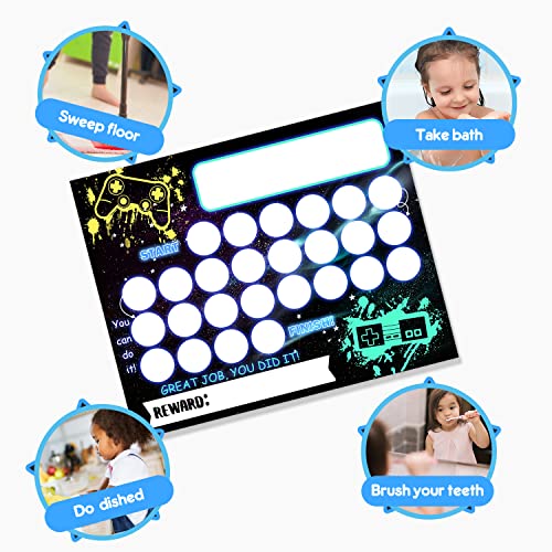 Glow Video Game Chore Chart for Kids Boys，Magnetic Reward Chart for Kids Behavior, Good Responsibility Chart, Chore Chart for One Child - 8 x 10 inch