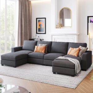 voohek sectional sofa upholstered lounge couch, for living room, apartment, grey