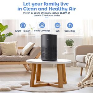 Air Purifiers Plus One More HEPA Filter for A11ergies, Pollen, Smoke, Dusts, Pets Dander, Odor, Hair, Ozone Free, 20db Quiet cleaner for Bedroom, Room, Kitchen and Living Room, SGS Certificaion