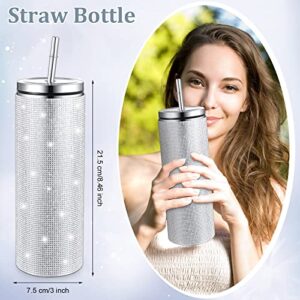 6 Pieces Bling Cup Glitter Rhinestone Water Bottle Insulated Studded Bling Tumbler Refillable Diamond Stainless Steel Thermal Bottle with Chain Lids Straws for Wine Coffee, 12 oz, 17 oz, 20 oz, 25 oz