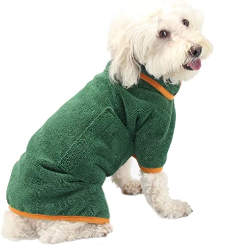 HhiMyOct Dog Drying Coat - Microfiber Dog Towel Robe Super Absorbent Pet Bathrobe Dry Fast Dog Bag, Adjustable Collar & Belly Strap Fast Drying Coat Pet Dog Cat Bath Robe Towel