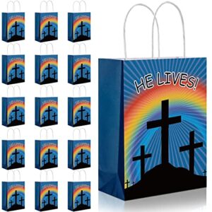 18 pcs easter bags he lives sign easter treat bags with double handles easter paper gift bags religious gift wrap bags for easter theme bible christian party favor