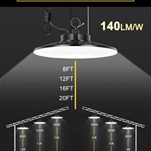 ORRGENA High Bay LED Light UFO High Bay LED Shop Lights, 80W/100W/150W Adjustable, 3000K/4000K/5000K Adjustable, Dimmable AC100-277V Low Bay Lighting for Gym Warehouse Factory Fixture