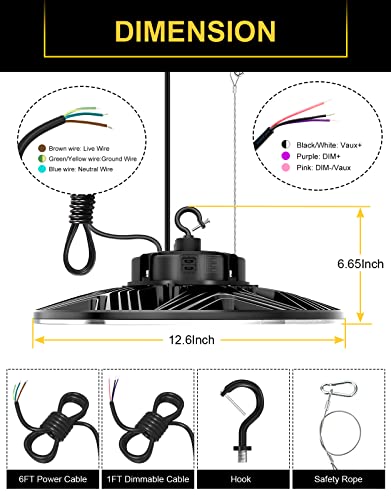 ORRGENA High Bay LED Light UFO High Bay LED Shop Lights, 80W/100W/150W Adjustable, 3000K/4000K/5000K Adjustable, Dimmable AC100-277V Low Bay Lighting for Gym Warehouse Factory Fixture