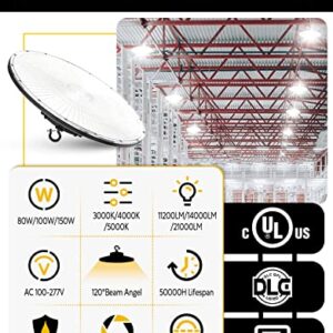 ORRGENA High Bay LED Light UFO High Bay LED Shop Lights, 80W/100W/150W Adjustable, 3000K/4000K/5000K Adjustable, Dimmable AC100-277V Low Bay Lighting for Gym Warehouse Factory Fixture