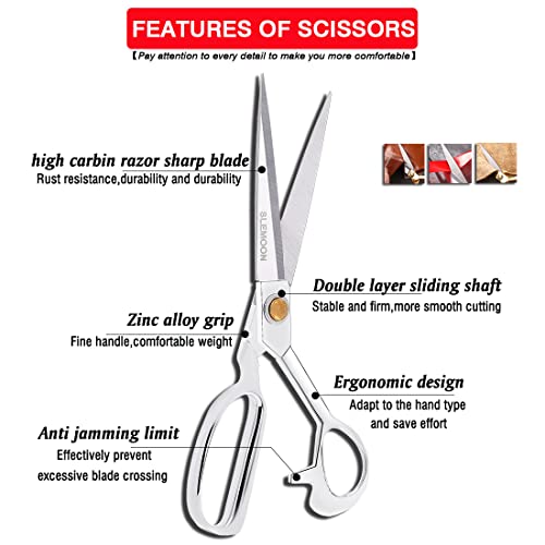 10" Sewing Scissors,Heavy Duty Tailor Scissors Shears for Fabric,Leather,Raw Materials,Dressingmaking,Altering-Professional Upholstery Shears for Dressmakers Students Office Crafting