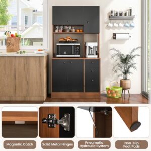 PETSITE Kitchen Buffet Hutch Storage Cabinet, 71'' Freestanding Pantry with 3 Cabinets & Drawers, Adjustable Shelves, Microwave Cupboard for Living Room, Dining Room