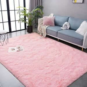 kimicole ultra soft fluffy area rug for bedroom living room playroom dorm room home decor, upgraded modern furry plush shaggy rug for teen girls kids 4x6 feet pink
