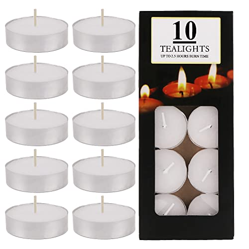 10 Pack Unscented Tea Lights Candles Tealight Candles Smokeless Dripless Small Votive Paraffin Candles for Wax Seal Kit, Wax Sealing Stamp Kit, Home Decorative, Shabbat, 2.5 Hours, White