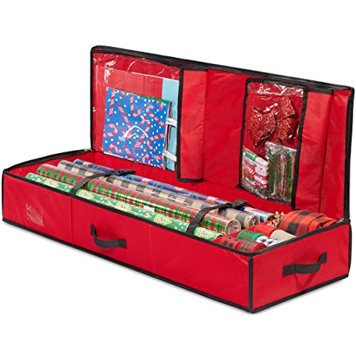 Nakior Christmas Wrapping Paper Storage Container – Xmas Gift Wrap Organizer With Pockets– Stores up to 24 Rolls – Under Bed Storage Bin For All Christmas Accessories – Made from 600 Oxford Fabric