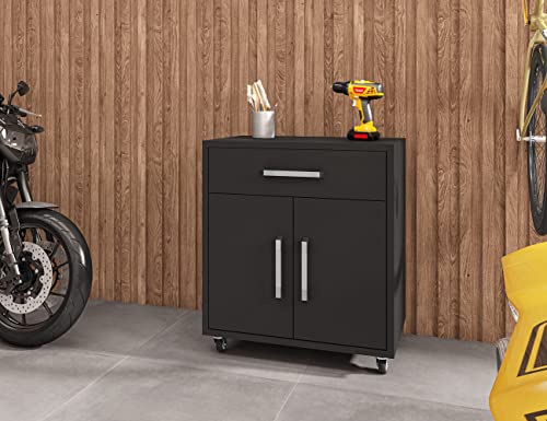 Manhattan Comfort Eiffel 2-Piece Storage Garage Set in Matte Black