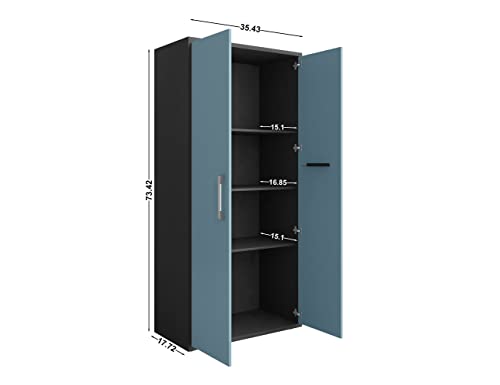 Manhattan Comfort Eiffel 3-Piece Storage Garage Set in Matte Black and Aqua Blue