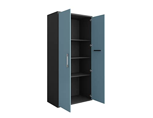 Manhattan Comfort Eiffel 3-Piece Storage Garage Set in Matte Black and Aqua Blue